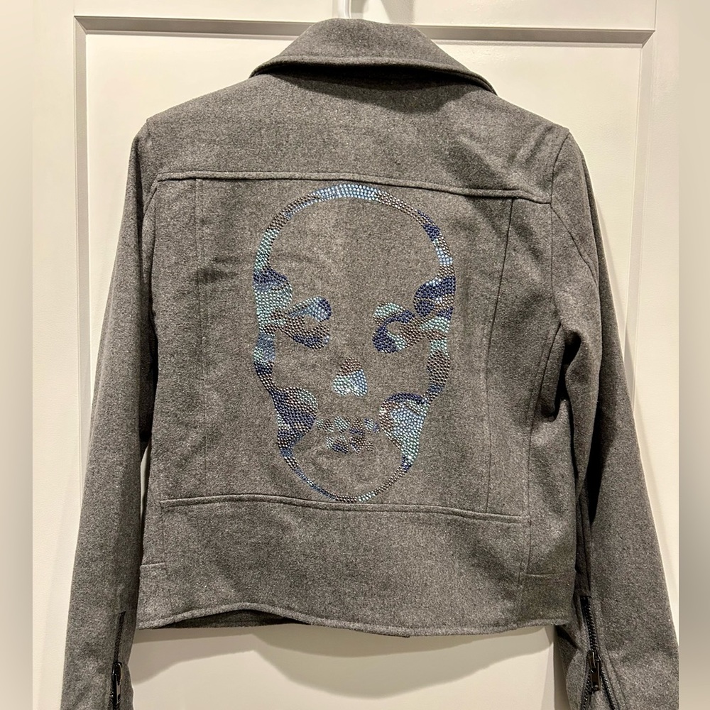 Womens jacket crystal skull gray designer M
